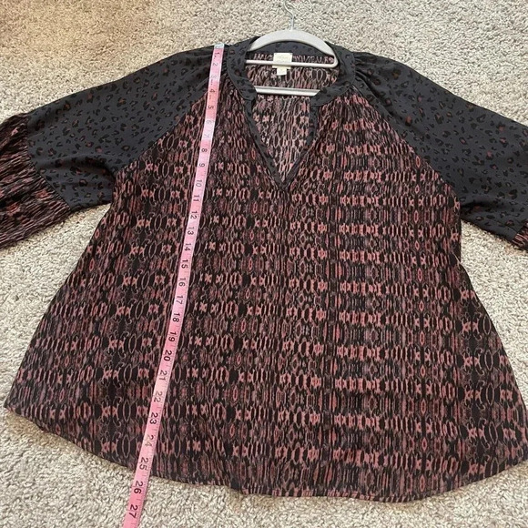 Roan + Ryan Annabelle V Neck Womens Blouse Size Large Animal Print Long Sleeve - Picture 8 of 12